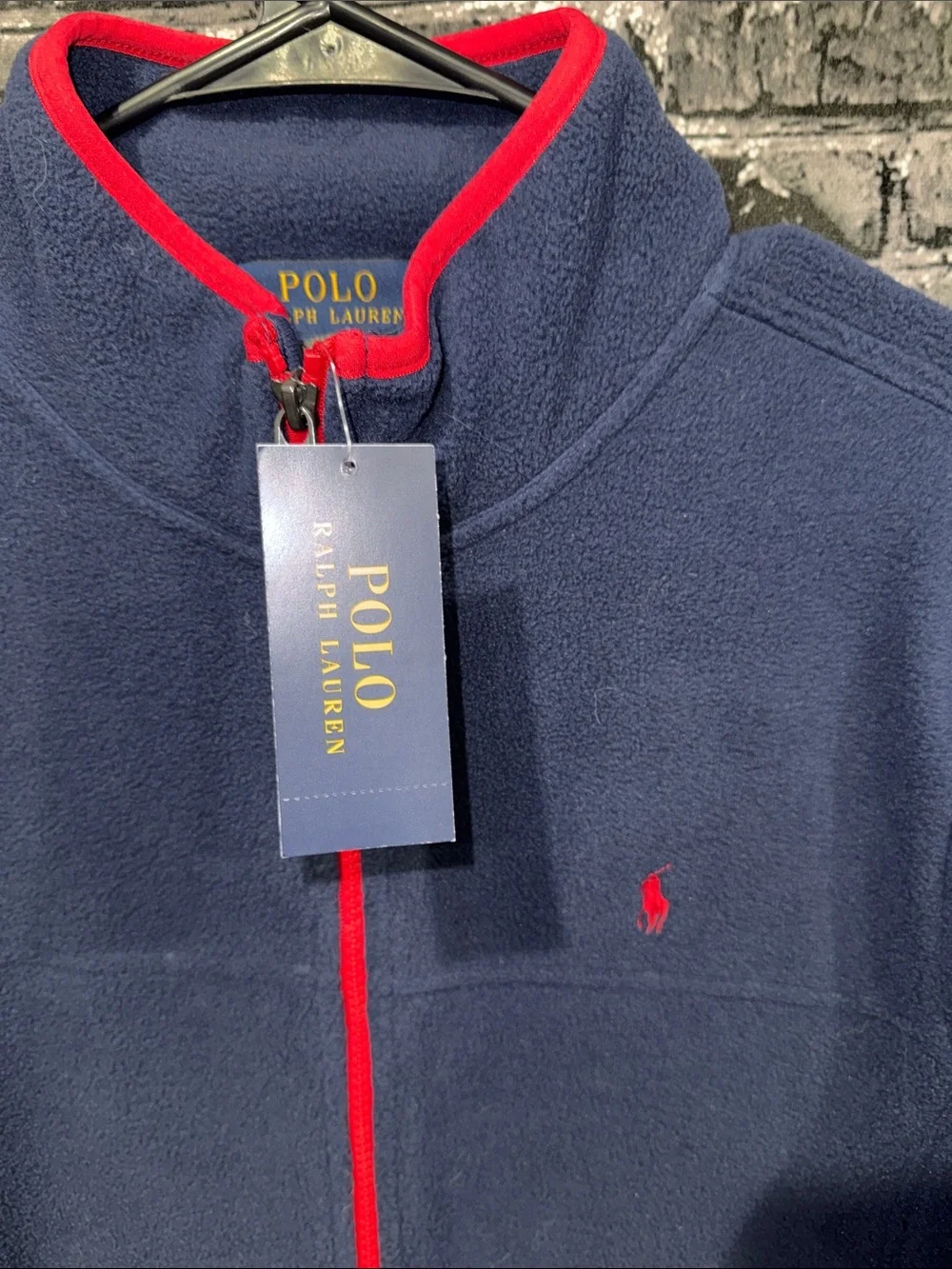 Ralph Lauren Navy Fleece Jacket with Red Trim and Pony Boys 14-16 NWT